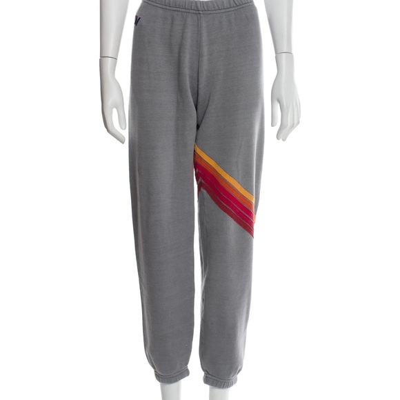 Aviator Nation Other - Aviator Nation Chevron Sweatpants in heather grey with a neon rainbow stripe-12